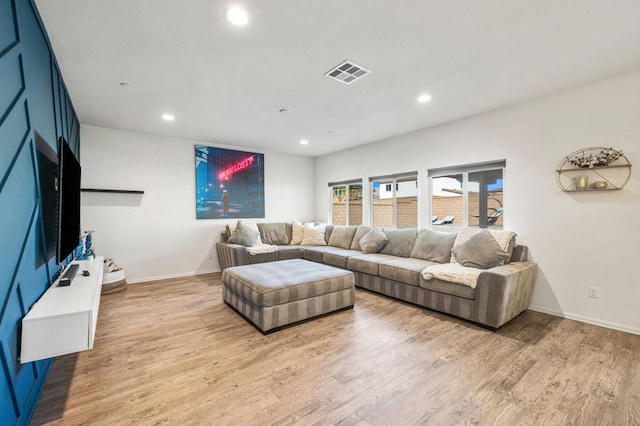 living room featuring light wood-type flooring