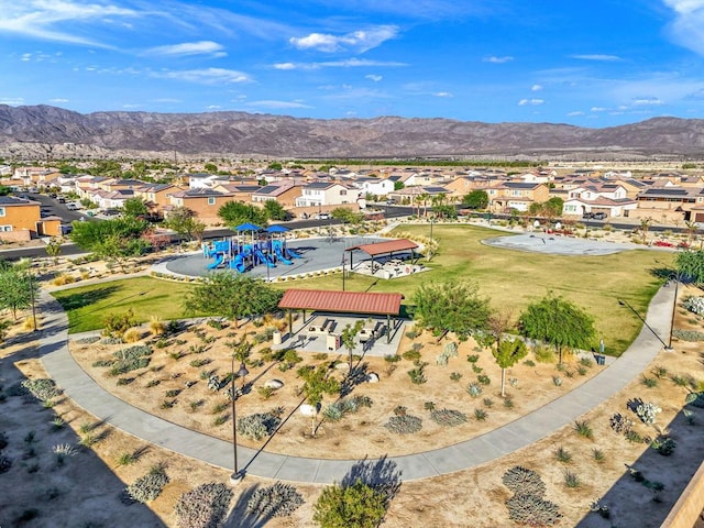 bird's eye view with a mountain view