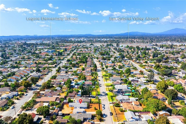 birds eye view of property with a mountain view