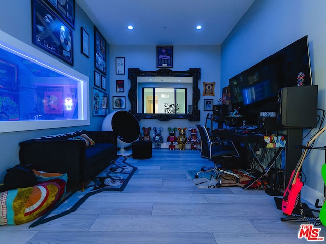 playroom with hardwood / wood-style flooring