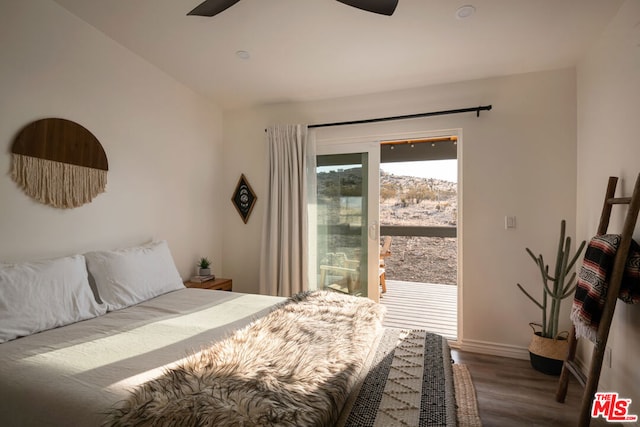 bedroom featuring wood-type flooring and ceiling fan