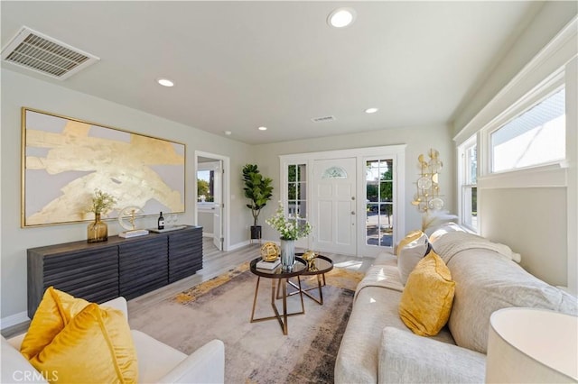 living room with light wood-type flooring