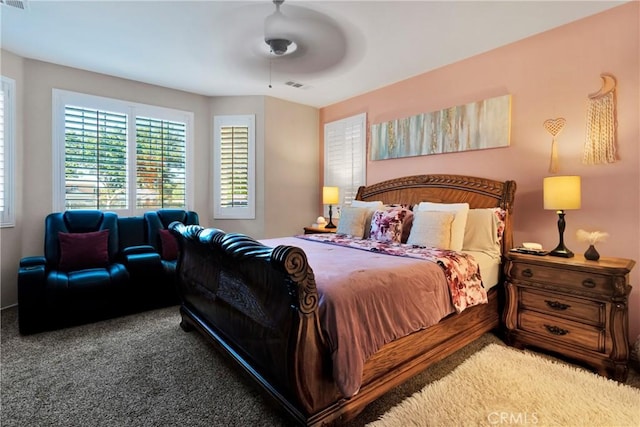 bedroom with carpet flooring and ceiling fan