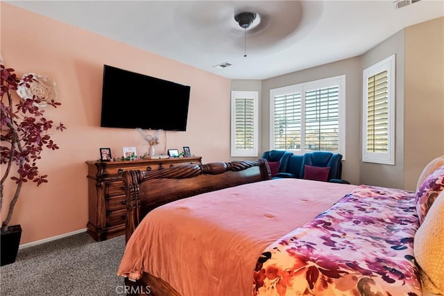 bedroom featuring carpet and ceiling fan