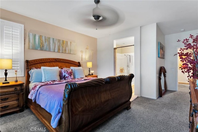 bedroom with carpet flooring and ceiling fan