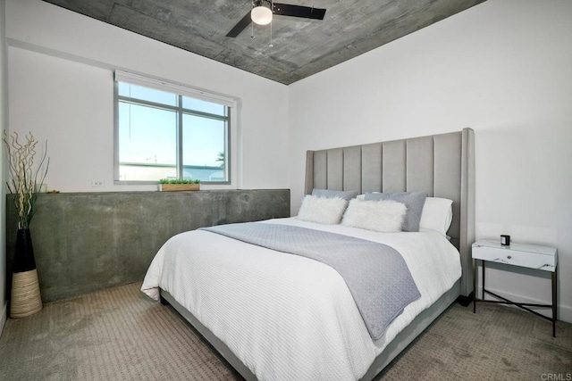 bedroom featuring carpet and ceiling fan