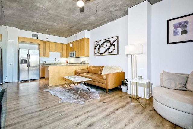 living room featuring light wood-type flooring