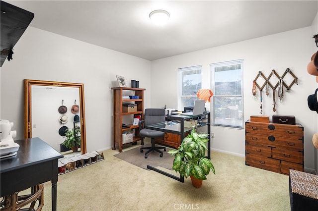 view of carpeted home office