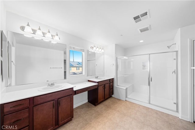 bathroom with vanity and walk in shower