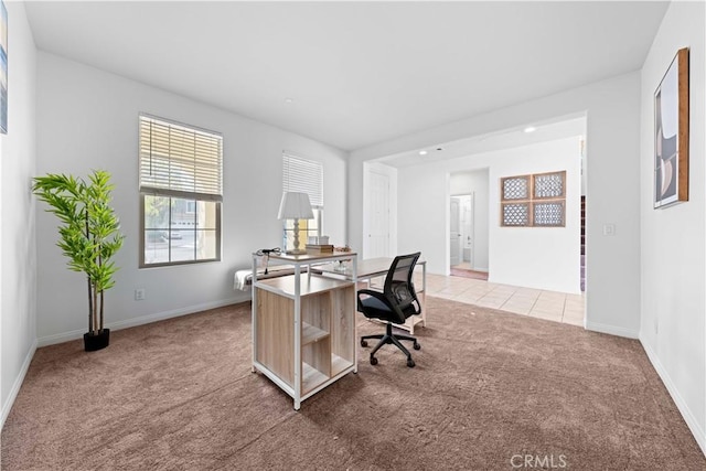 view of carpeted office space