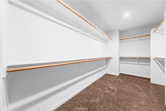 spacious closet featuring dark carpet