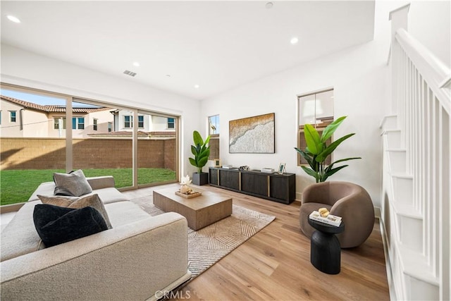 living room featuring light hardwood / wood-style floors