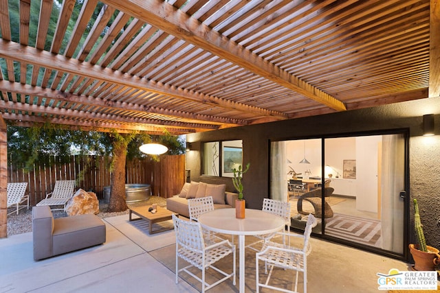 view of patio / terrace with an outdoor hangout area and a pergola