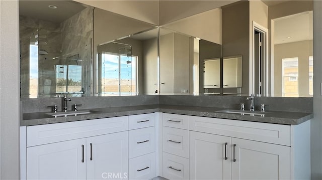 bathroom with vanity and an enclosed shower