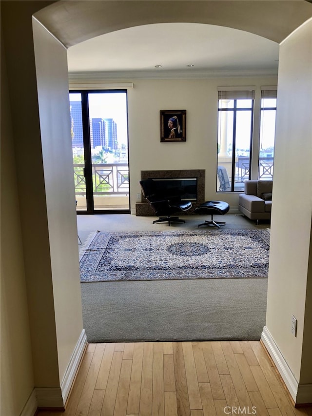 11847 Gorham Ave Unit 403, Los Angeles, CA 90049 - living room with a wealth of natural light, baseboards, and ornamental molding