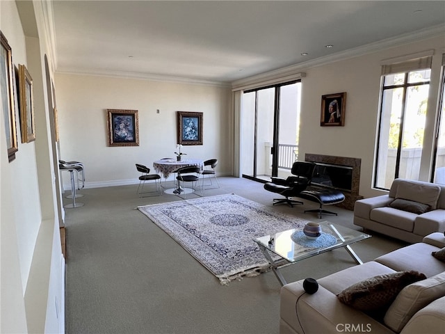 11847 Gorham Ave Unit 403, Los Angeles, CA 90049 - living room with carpet, baseboards, and ornamental molding