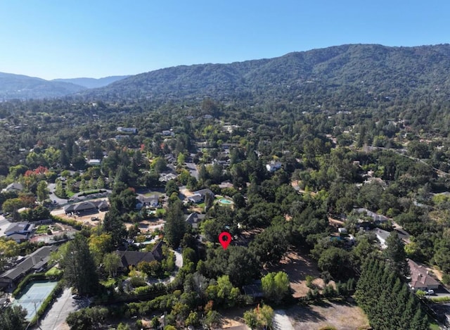 drone / aerial view featuring a mountain view