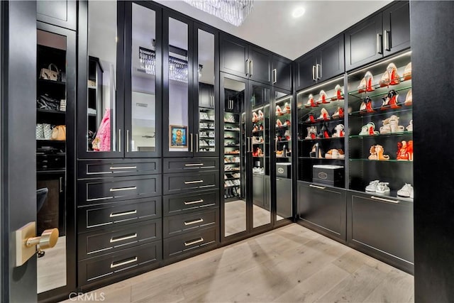 spacious closet featuring light wood-type flooring