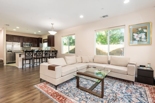 living room featuring dark hardwood / wood-style floors