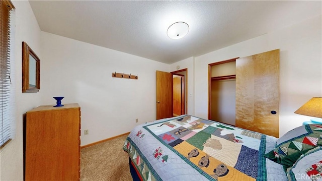 bedroom with carpet and a closet