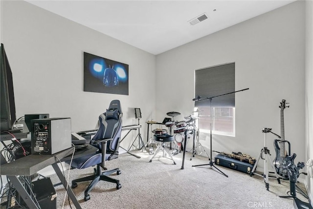 home office featuring carpet flooring