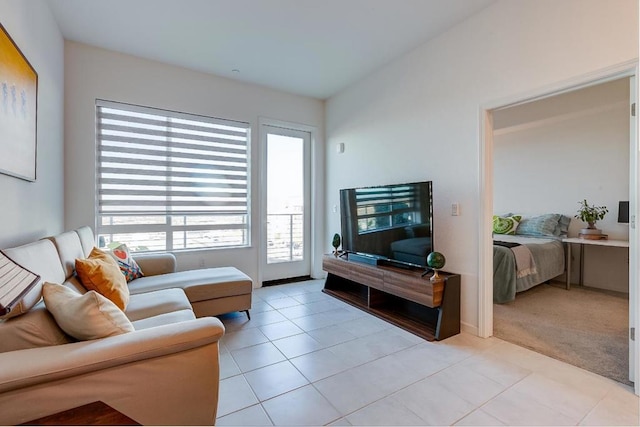 living room with light tile patterned floors