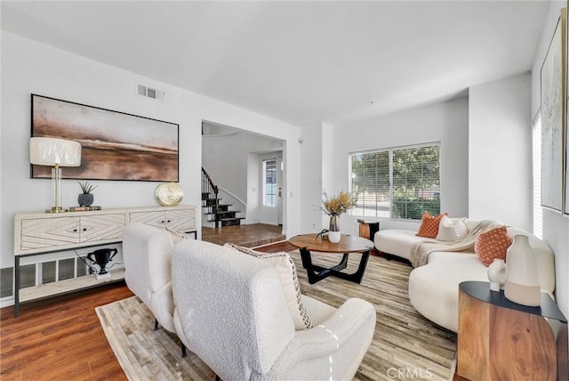 living room with wood-type flooring