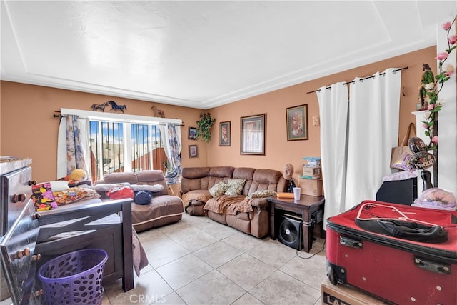 living room with light tile patterned floors