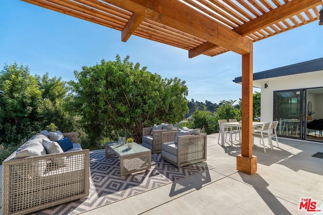 view of patio / terrace featuring an outdoor hangout area and a pergola