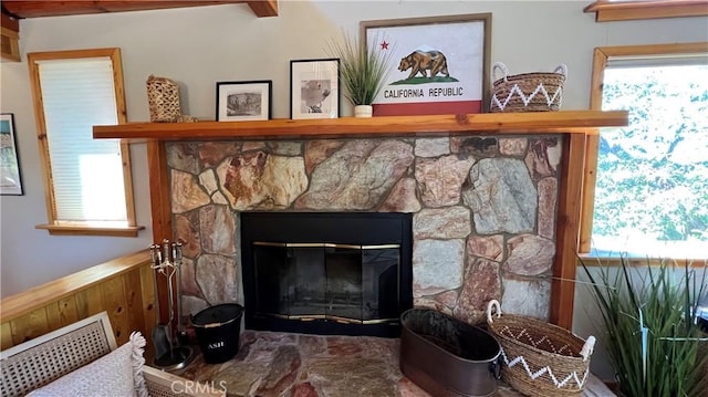 room details featuring a fireplace