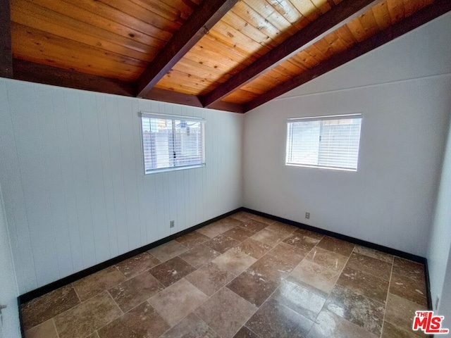 bonus room featuring lofted ceiling with beams and wood ceiling