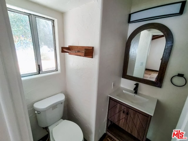 bathroom featuring vanity, a healthy amount of sunlight, and toilet