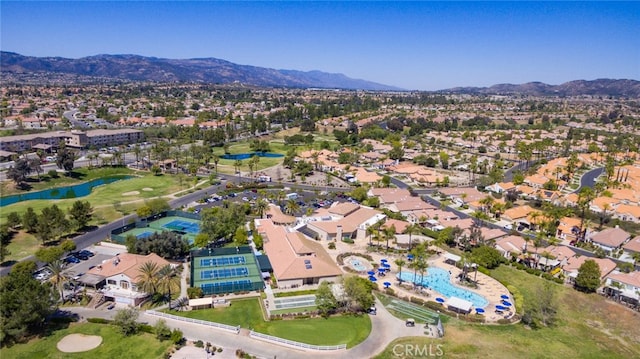 bird's eye view with a mountain view