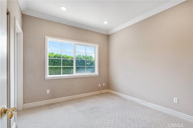 carpeted spare room featuring ornamental molding