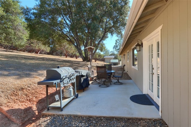 view of patio / terrace featuring french doors and grilling area