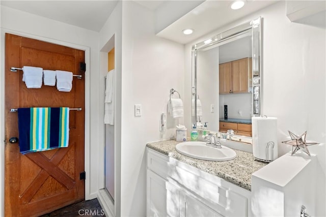 309 Castle Gate Rd, Lake Arrowhead, CA 92352 - bathroom with vanity and recessed lighting