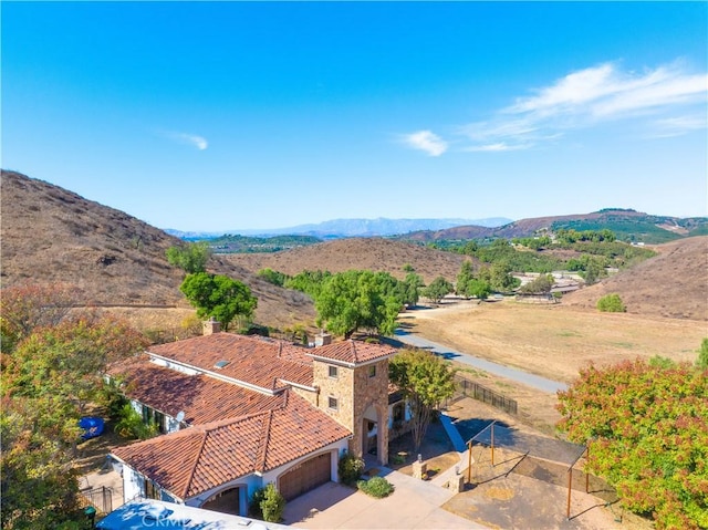 aerial view with a mountain view