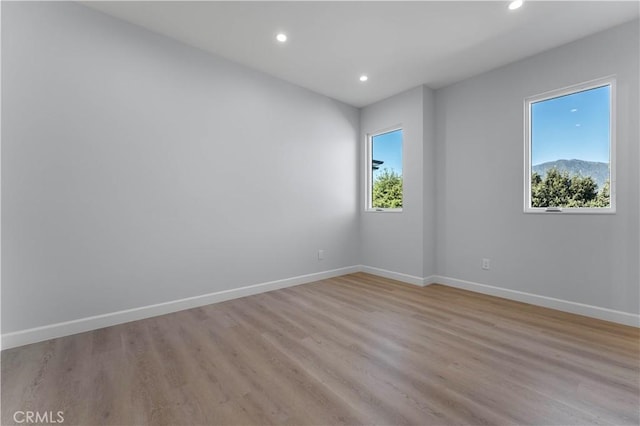 empty room with a wealth of natural light and light hardwood / wood-style floors