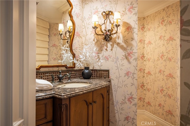 bathroom featuring vanity and crown molding