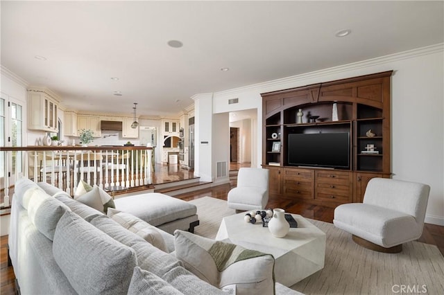 3 Cypress Point Ln, Newport Beach, CA 92660 - living area with wood finished floors, crown molding, and recessed lighting
