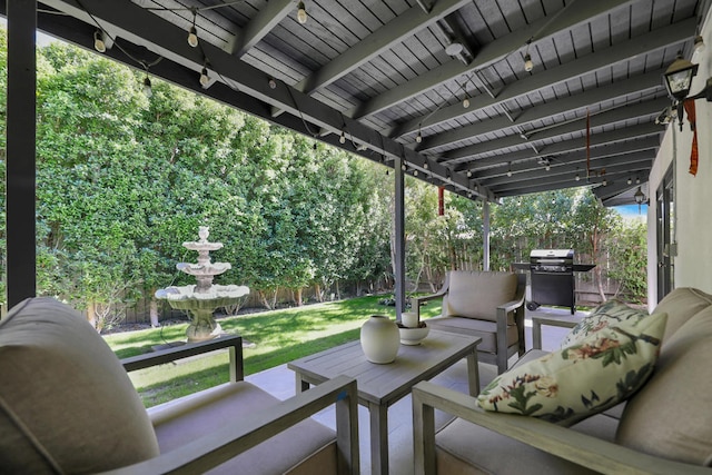 view of patio / terrace featuring an outdoor hangout area and area for grilling