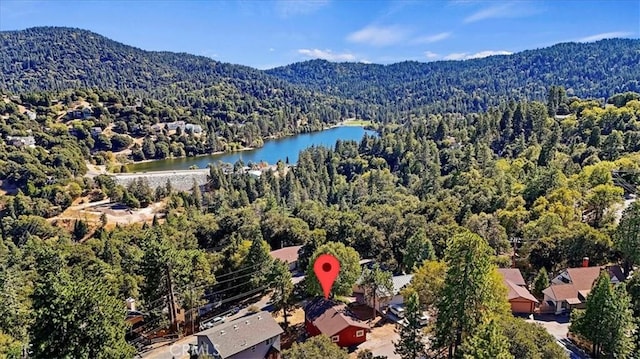 bird's eye view featuring a water and mountain view