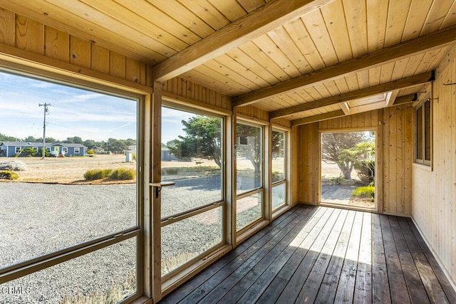 sunroom / solarium with beamed ceiling and wooden ceiling