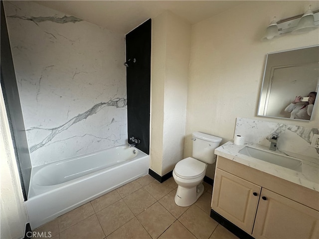 full bathroom featuring vanity, toilet, bathtub / shower combination, and tile patterned floors