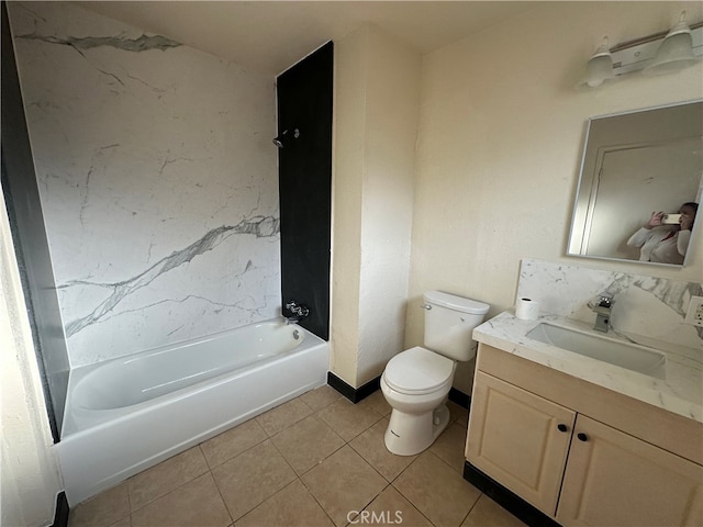 full bathroom featuring vanity, toilet, shower / washtub combination, and tile patterned flooring