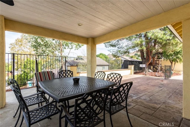 view of patio / terrace featuring an outdoor fireplace