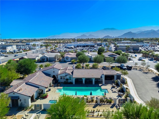 drone / aerial view featuring a mountain view