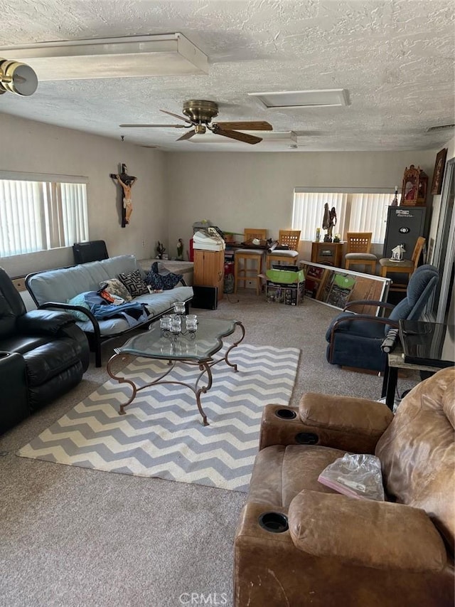 25626 Anderson Ave, Barstow, CA 92311 - living area featuring attic access, a textured ceiling, and carpet flooring
