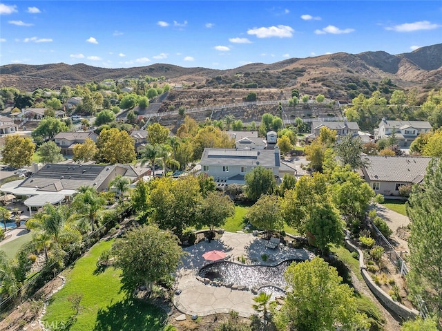 aerial view with a residential view and a mountain view