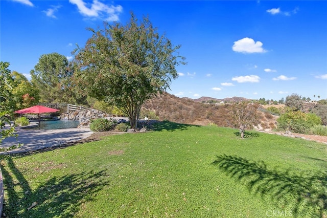 view of yard with a mountain view